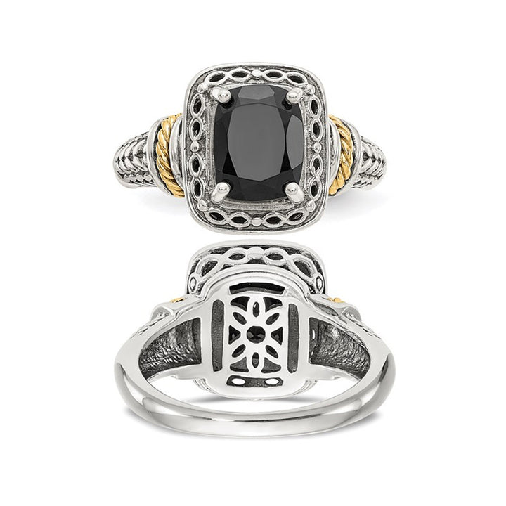 Black Onyx Ring in Rhodium Plated Sterling Silver with 14K Gold Accent Image 4
