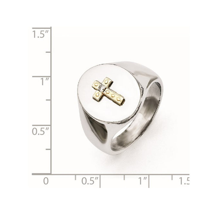 Mens Stainless Steel Ring with 10K Gold Cross Image 2