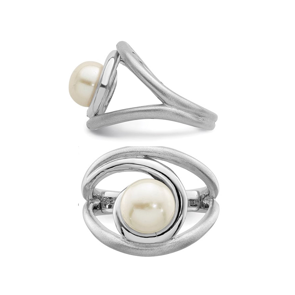 Button Freshwater Cultured Pearl Ring 8-9mm in Sterling Silver Image 4