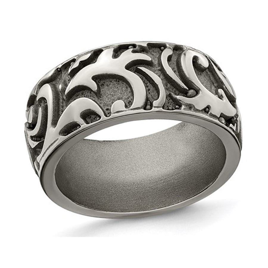 Mens Titanium Pattern Wedding Band Ring (11mm) Image 1