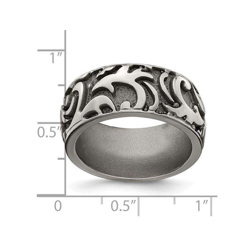 Mens Titanium Pattern Wedding Band Ring (11mm) Image 2