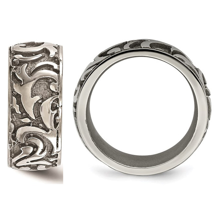 Mens Titanium Pattern Wedding Band Ring (11mm) Image 4