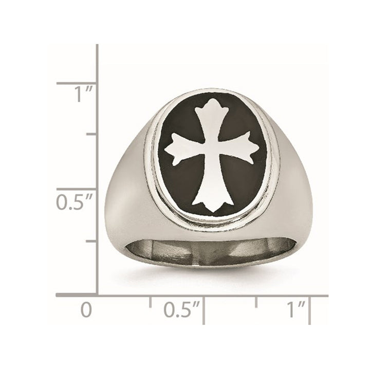 Mens Polished Stainless Steel Ring with Enameled Cross Image 2