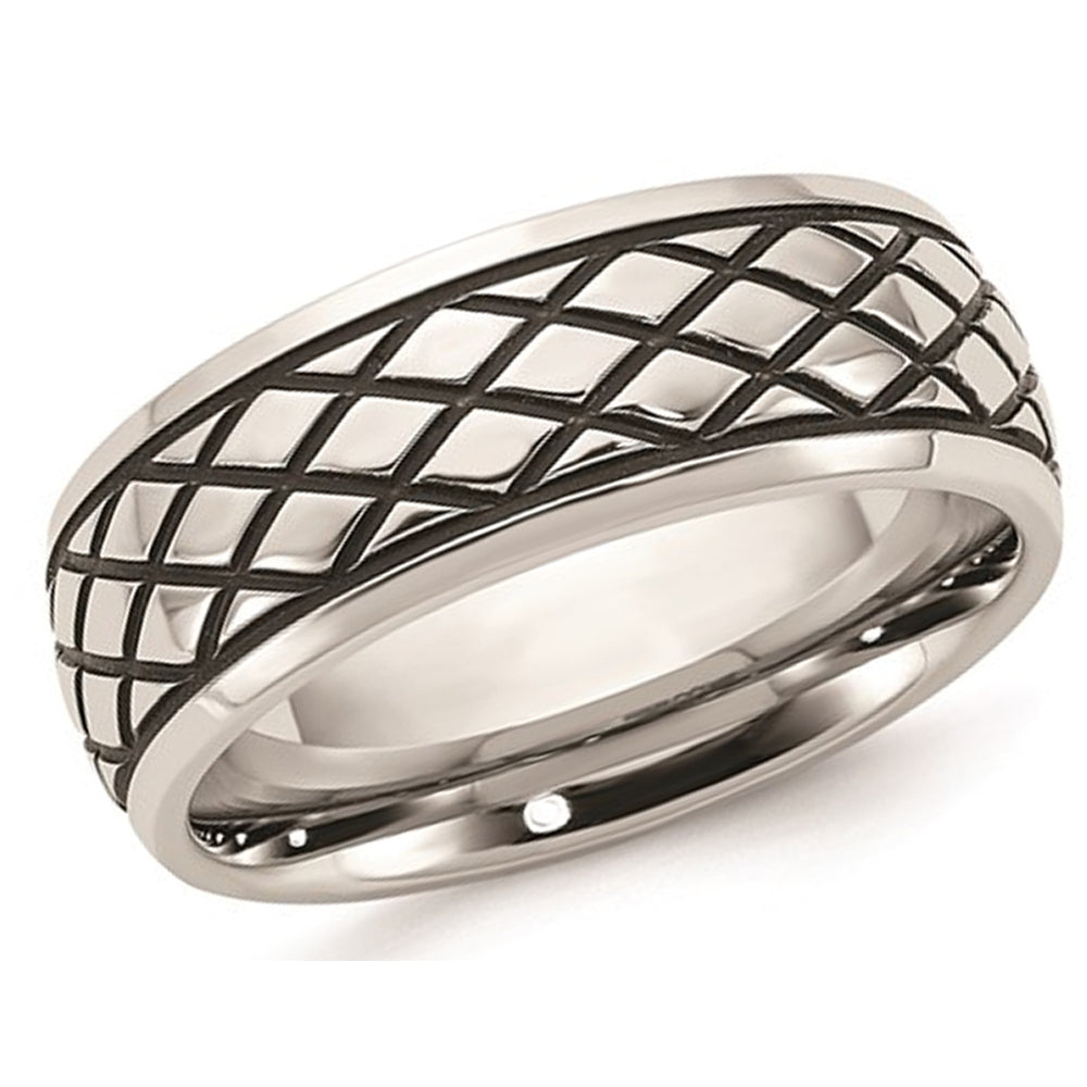 Mens Stainless Steel 8mm Polished Checkered Pattern Ring Image 1