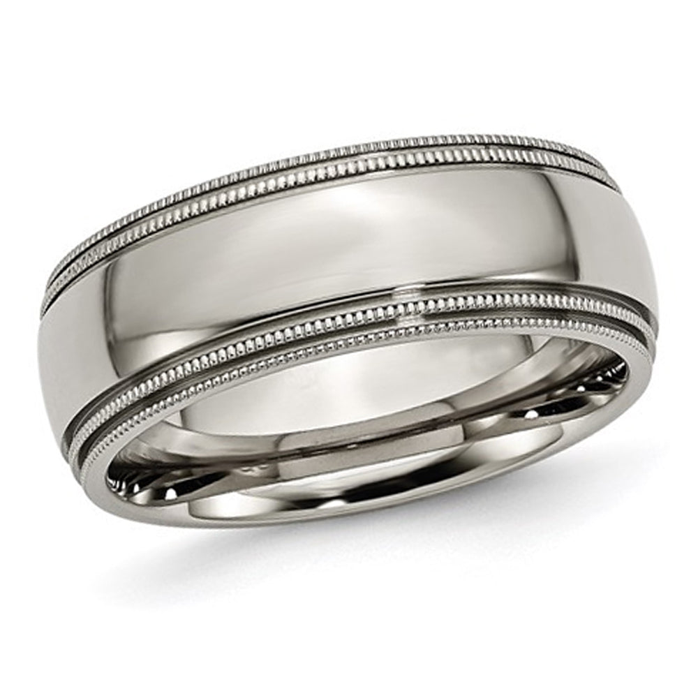 Polished Titanium Beaded Edge Wedding Band Ring 8mm Image 1