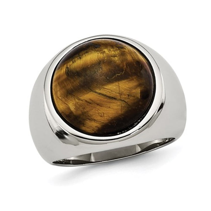 Mens Tigers Eye Ring in Stainless Steel Image 1