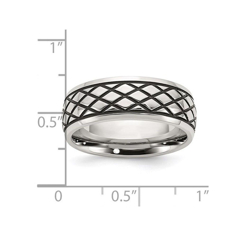 Mens Stainless Steel 8mm Polished Checkered Pattern Ring Image 2