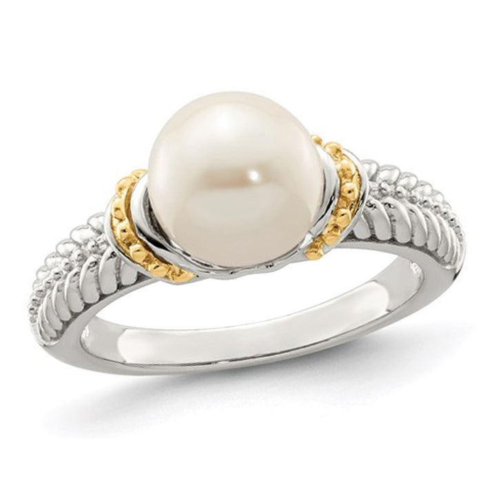 8-9mm Cultured Freshwater Pearl Ring in Sterling Silver with 14K Gold Accents Image 1