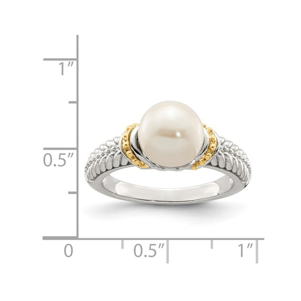 8-9mm Cultured Freshwater Pearl Ring in Sterling Silver with 14K Gold Accents Image 2