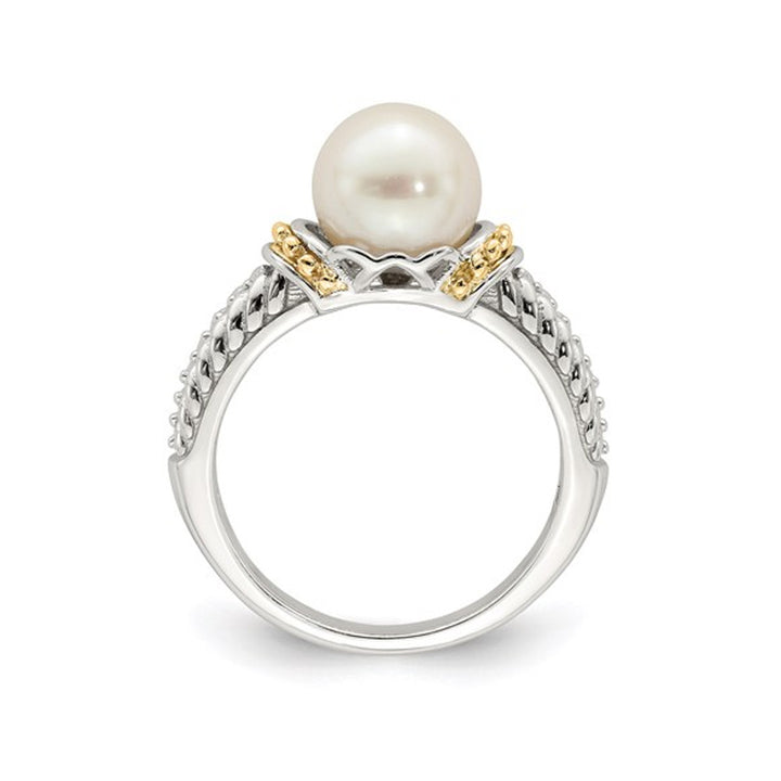 8-9mm Cultured Freshwater Pearl Ring in Sterling Silver with 14K Gold Accents Image 3