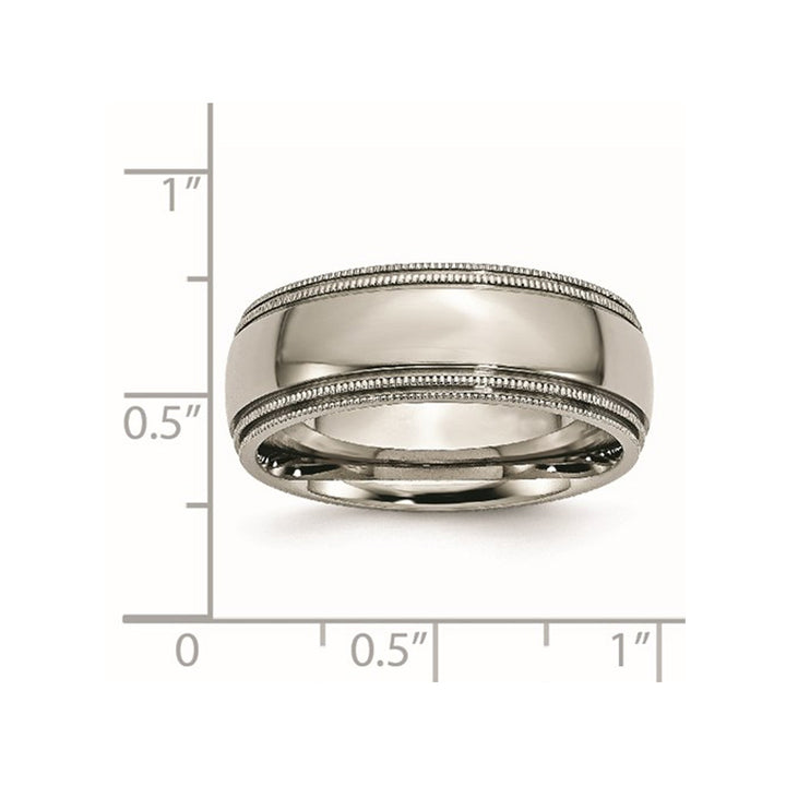 Polished Titanium Beaded Edge Wedding Band Ring 8mm Image 3