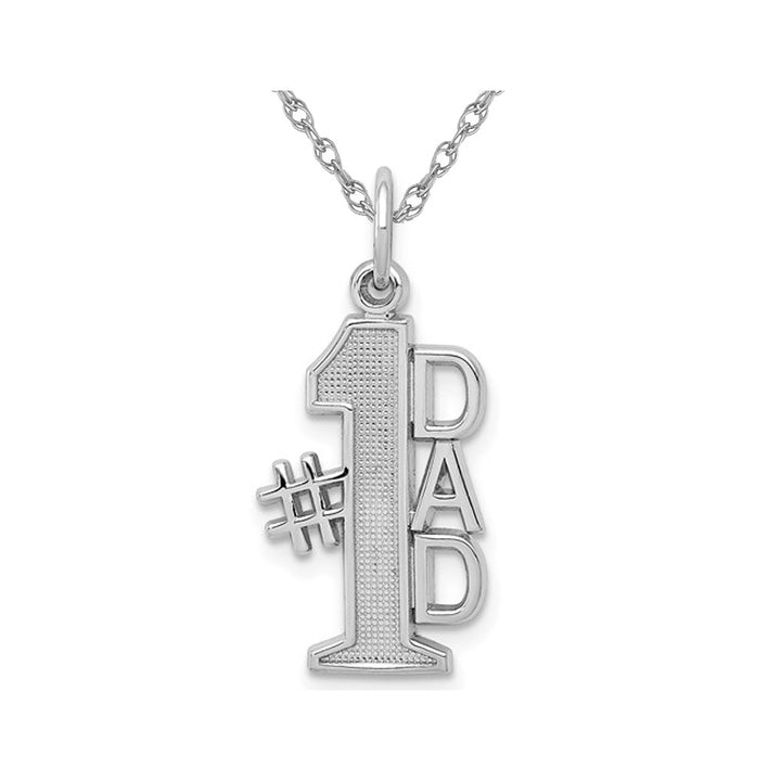 14K White Gold 1 DAD Charm Pendant Necklace with Chain Image 1