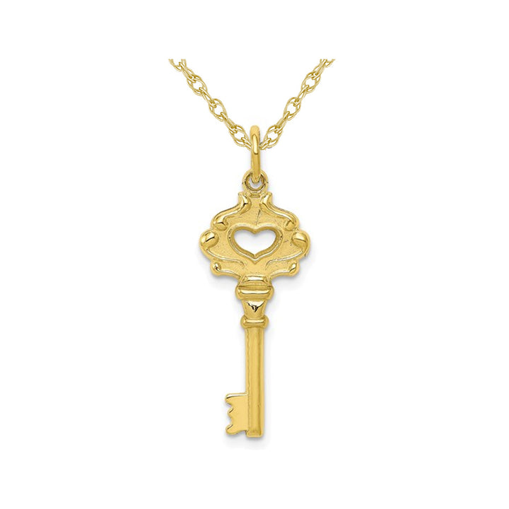 10K Yellow Gold Key Heart Charm Pendant Necklace with Chain Image 1