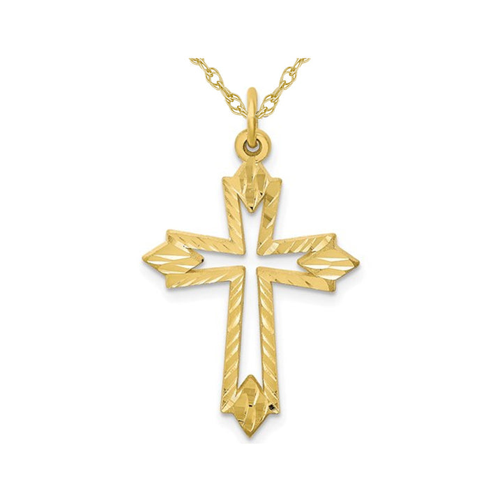 10K Yellow Gold Open Cross Pendant Necklace with Chain Image 1