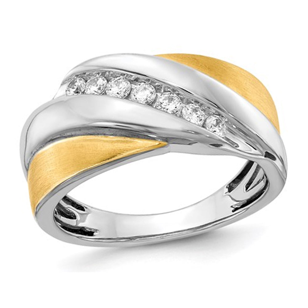 Mens 14K White and Yellow Gold 1/3 Carat (ctw) Diamond Ring Band Image 1