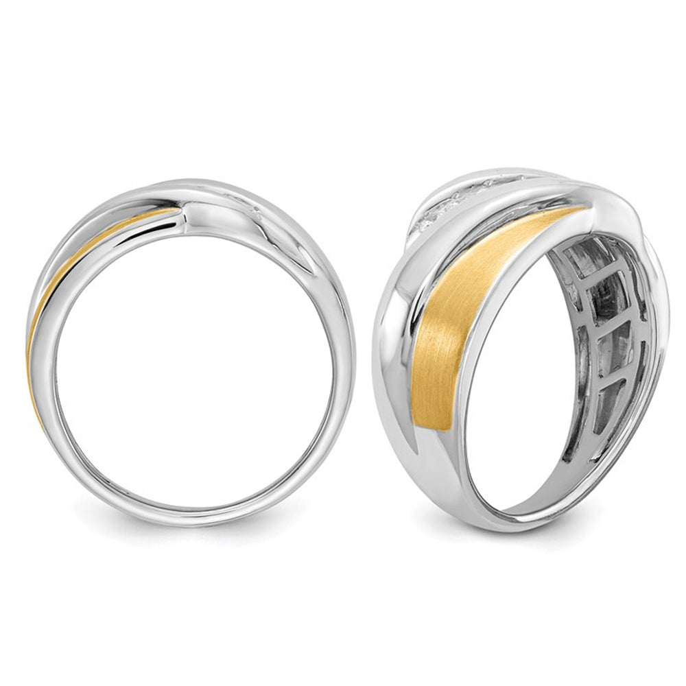 Mens 14K White and Yellow Gold 1/3 Carat (ctw) Diamond Ring Band Image 2