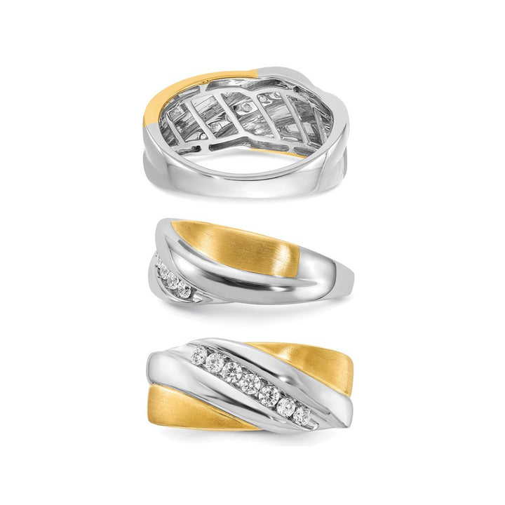Mens 14K White and Yellow Gold 1/3 Carat (ctw) Diamond Ring Band Image 3