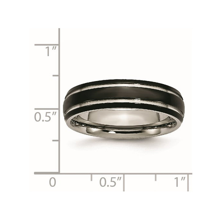 Mens 6mm Grooved Black Plated Titanium Wedding Band Ring Image 2