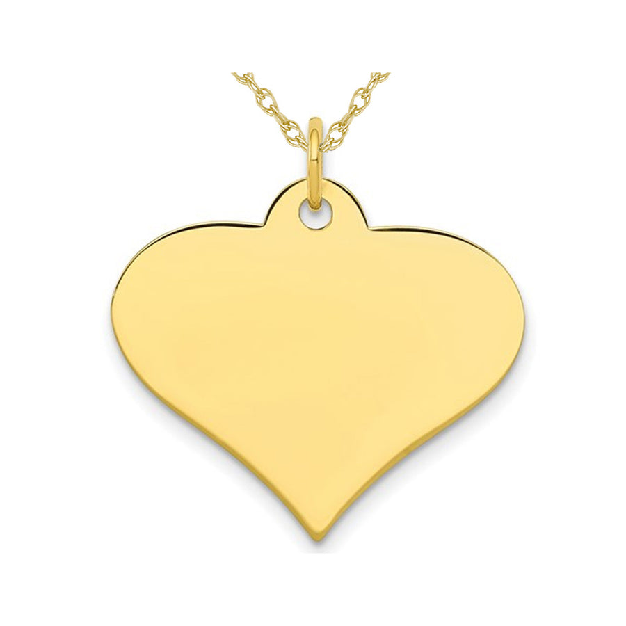 10K Yellow Gold Engraveable Heart Disc Charm Pendant Necklace with Chain Image 1