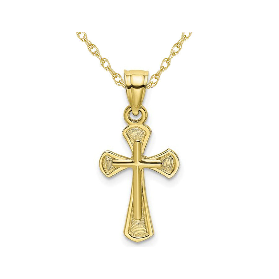 10K Yellow Gold Textured Cross Pendant Necklace with Chain Image 1