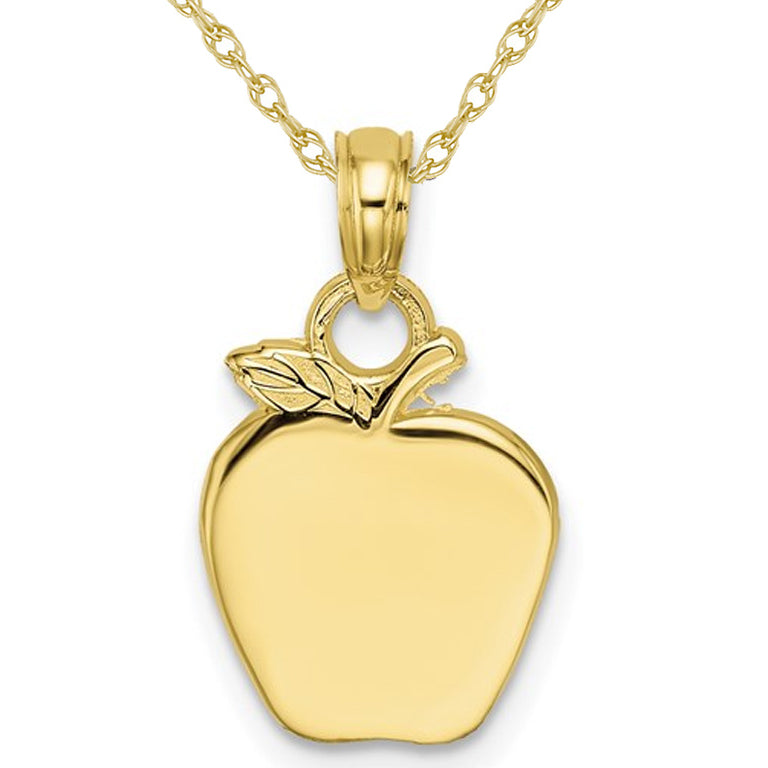 10K Yellow Gold Polished Apple Charm Pendant Necklace with Chain Image 1