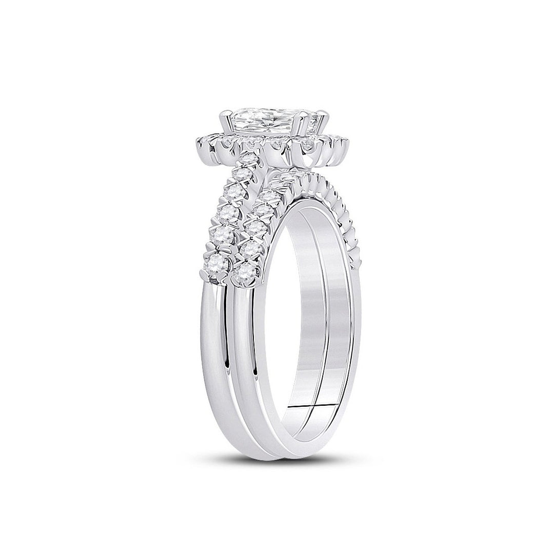 1.50 Carat (ctw G-H I1-I2) Emerald-Cut Diamond Engagement Ring and Wedding Band in 14K White Gold Image 3