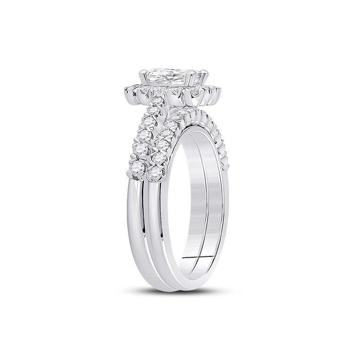 1.50 Carat (ctw G-H I1-I2) Emerald-Cut Diamond Engagement Ring and Wedding Band in 14K White Gold Image 3