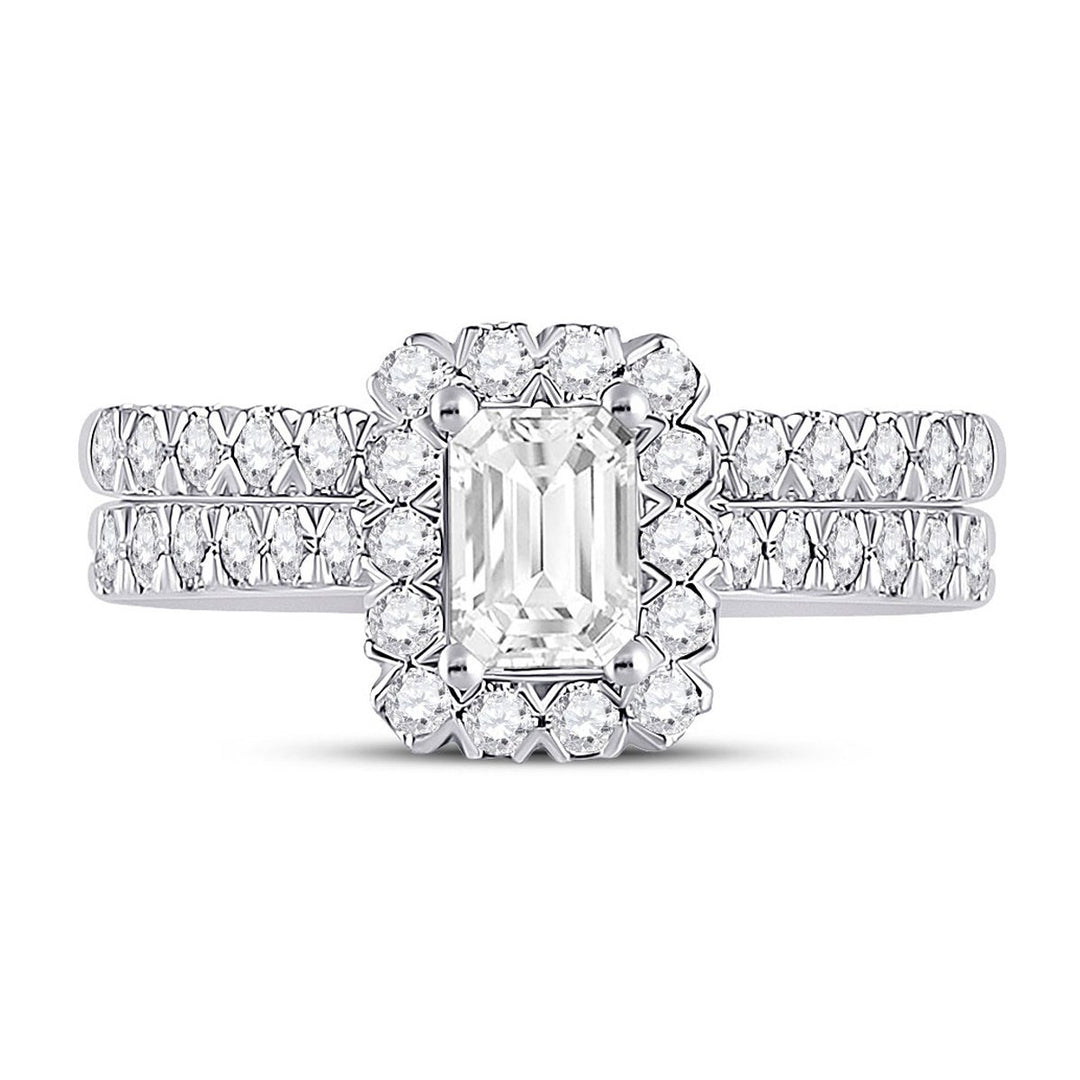 1.50 Carat (ctw G-H I1-I2) Emerald-Cut Diamond Engagement Ring and Wedding Band in 14K White Gold Image 4