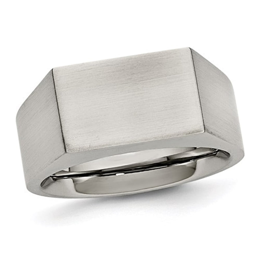 Mens Polished Stainless Steel Signet Ring Image 1