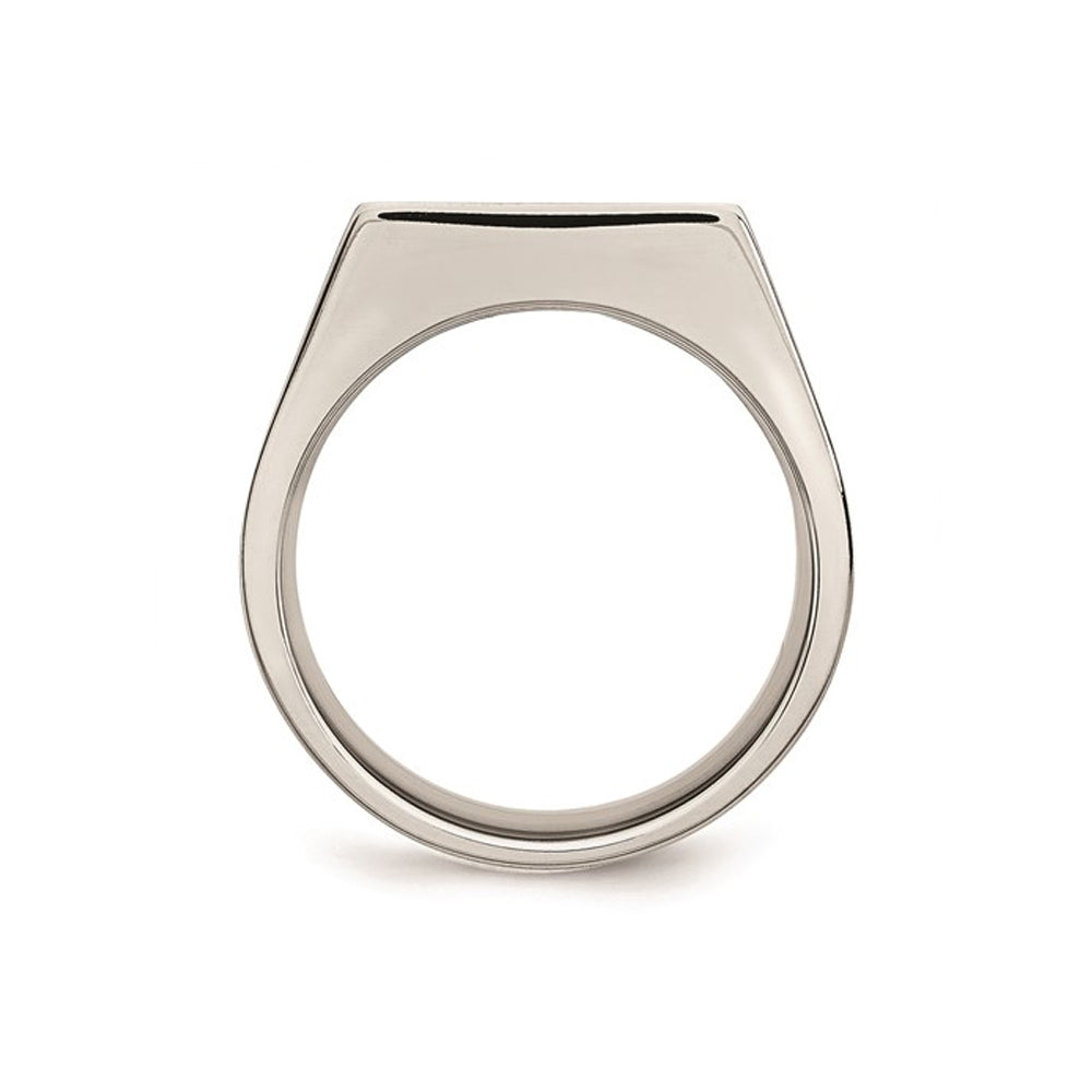 Mens Polished Stainless Steel Signet Ring Image 2