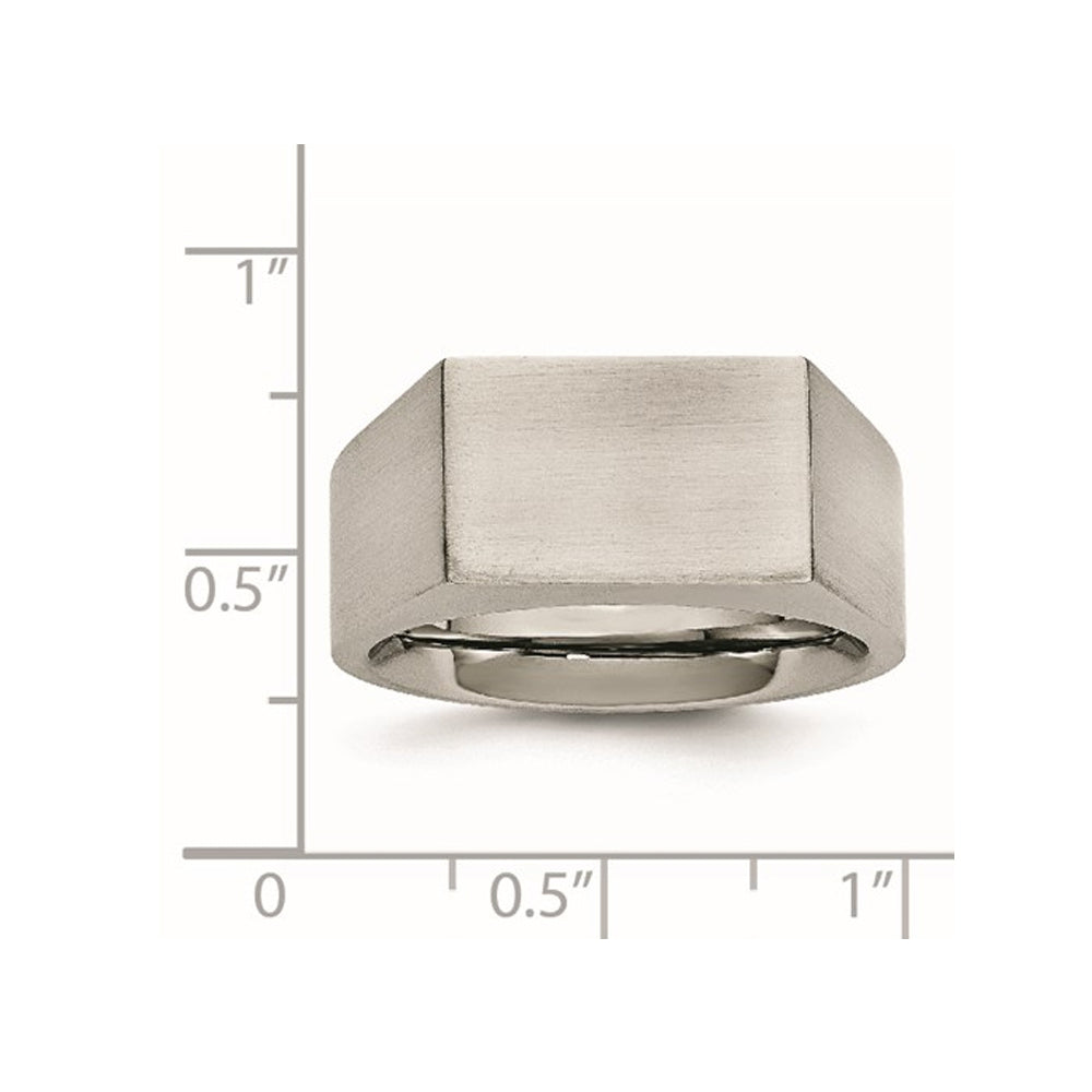 Mens Polished Stainless Steel Signet Ring Image 3