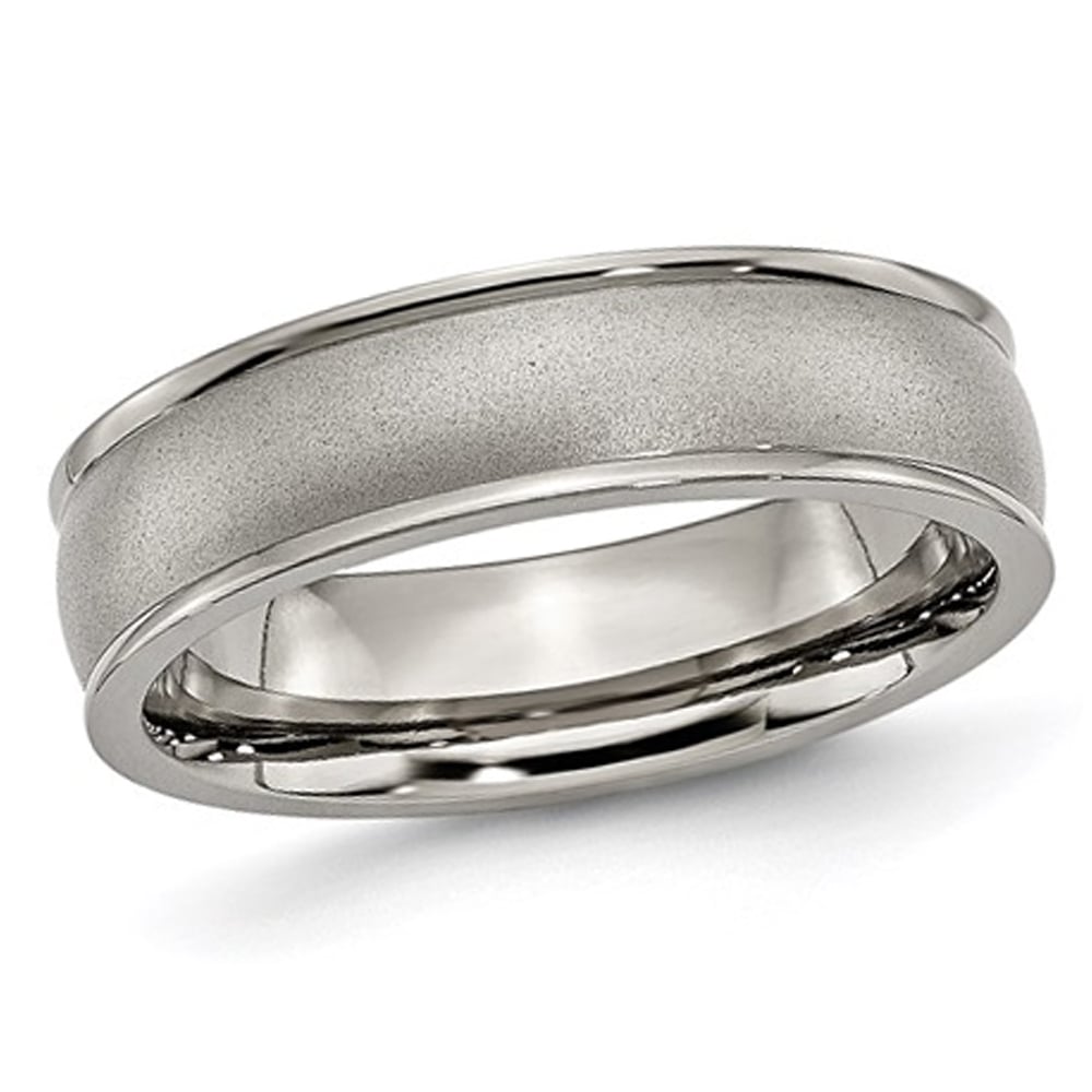 Ladies or Mens Titanium Ridged Edge 6mm Satin Wedding Band Ring Image 1