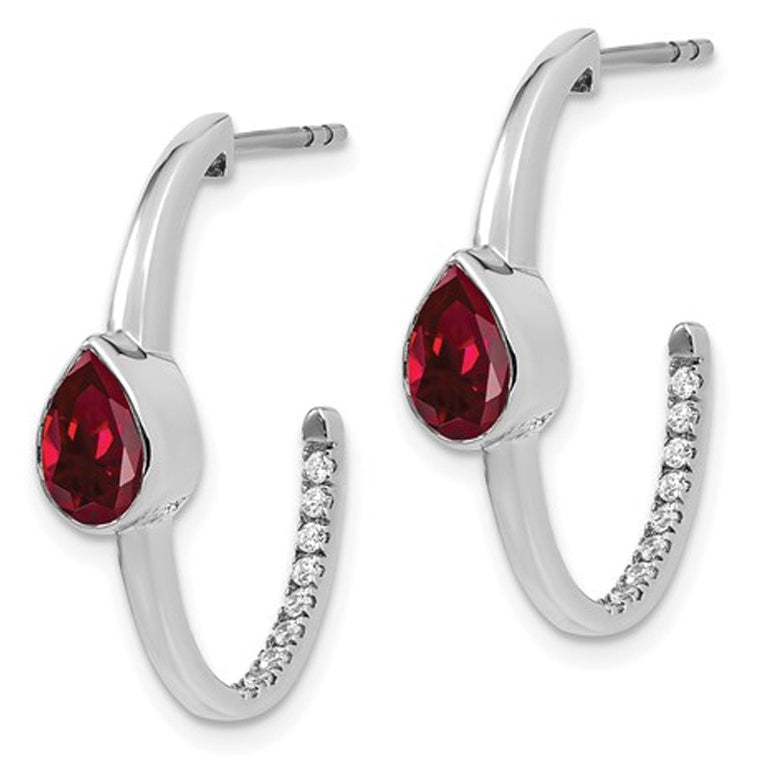 1.50 Carat (ctw) Lab Created Ruby and Diamonds 1/6 Carat (ctw) J-Hoop Earrings in 14K White Gold Image 2
