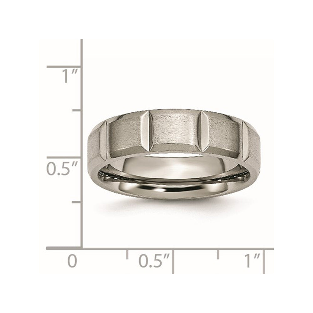 Mens Titanium Grooved 8mm Wedding Band Ring Image 3