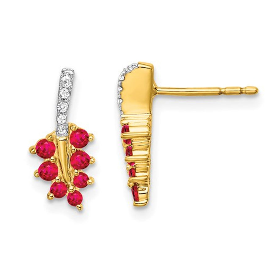 14K Yellow Gold 2/5 Carat (ctw) Natural Ruby Charm Earrings with Accent Diamonds Image 1