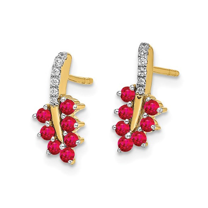 14K Yellow Gold 2/5 Carat (ctw) Natural Ruby Charm Earrings with Accent Diamonds Image 3
