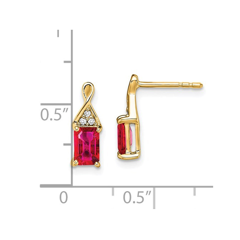 1.00 Carat (ctw) Emerald Cut Ruby Dangle Earrings in 14K Yellow Gold Image 2