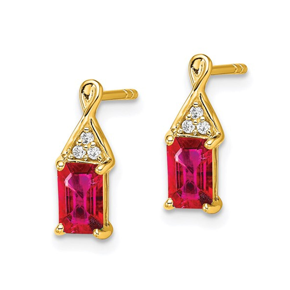 1.00 Carat (ctw) Emerald Cut Ruby Dangle Earrings in 14K Yellow Gold Image 3