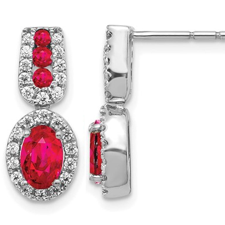 1.40 Carat (ctw) Ruby Dangle Earrings in 14K White Gold with Diamonds 3/10 Carat Image 1