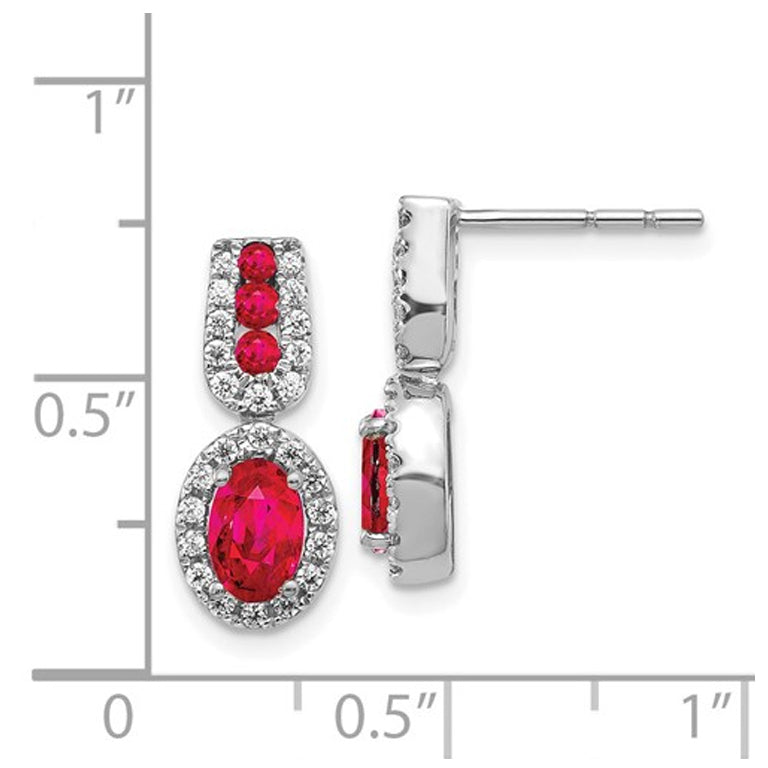 1.40 Carat (ctw) Ruby Dangle Earrings in 14K White Gold with Diamonds 3/10 Carat Image 2