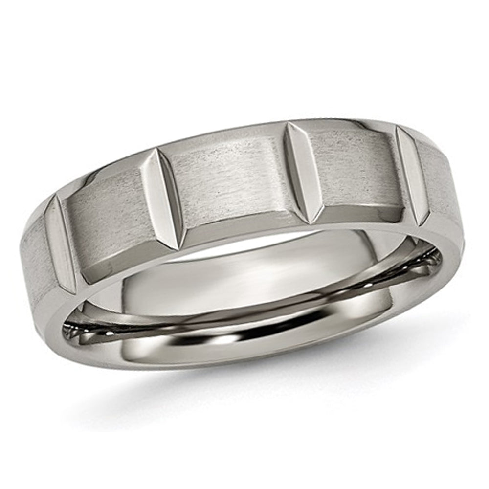 Mens Titanium Grooved 6mm Wedding Band Ring Image 1