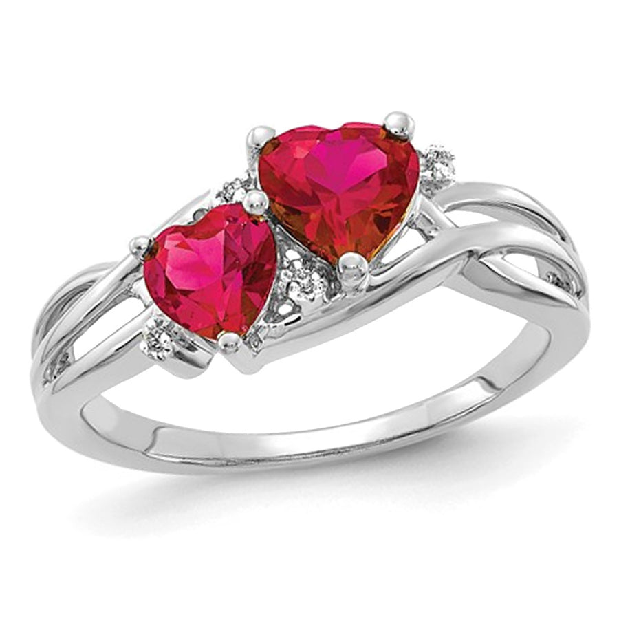 1.60 Carat (ctw) Lab Created Heart Ruby Ring in 10K White Gold Image 1