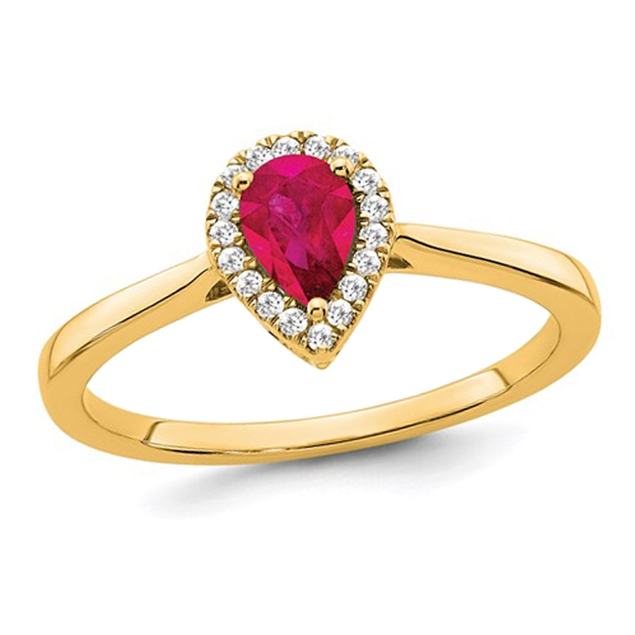 1/2 Carat (ctw) Teardrop Ruby Ring in 14K Yellow Gold with 1/10 Carat (ctw) Diamonds Image 1