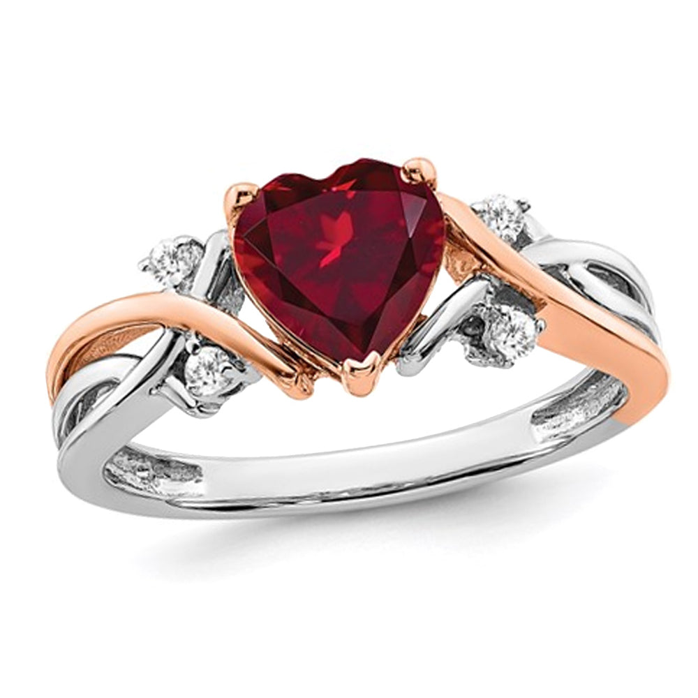 1.12 Carat (ctw) Lab Created Heart Ruby Ring in 14K White and Rose Pink Gold Image 1