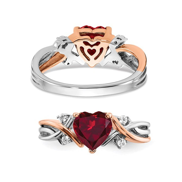 1.12 Carat (ctw) Lab Created Heart Ruby Ring in 14K White and Rose Pink Gold Image 2