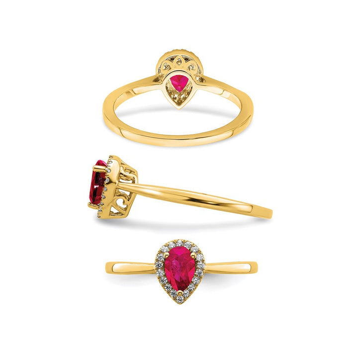 1/2 Carat (ctw) Teardrop Ruby Ring in 14K Yellow Gold with 1/10 Carat (ctw) Diamonds Image 2