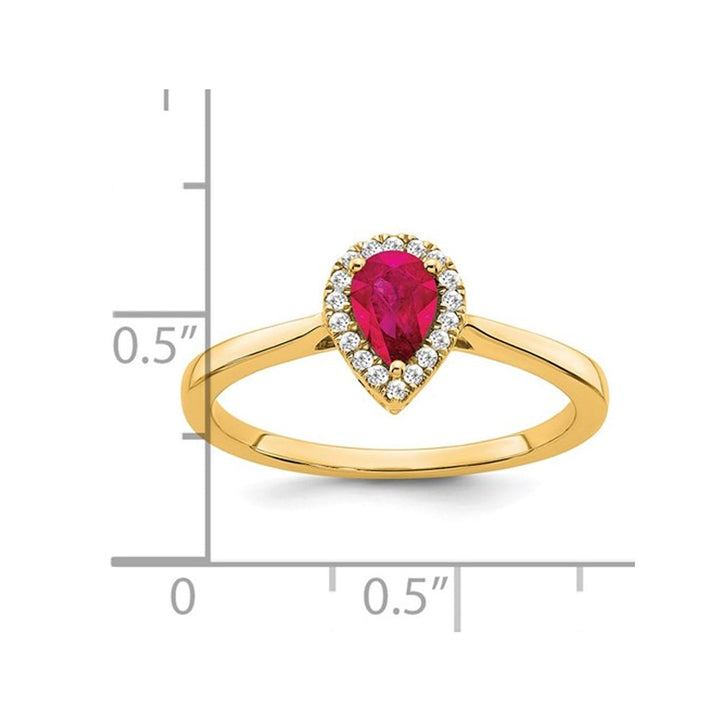 1/2 Carat (ctw) Teardrop Ruby Ring in 14K Yellow Gold with 1/10 Carat (ctw) Diamonds Image 3