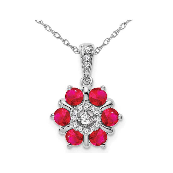 4/5 Carat (ctw) Natural Ruby Pendant Necklace in 14K White Gold with Accent Diamonds and Chain Image 1