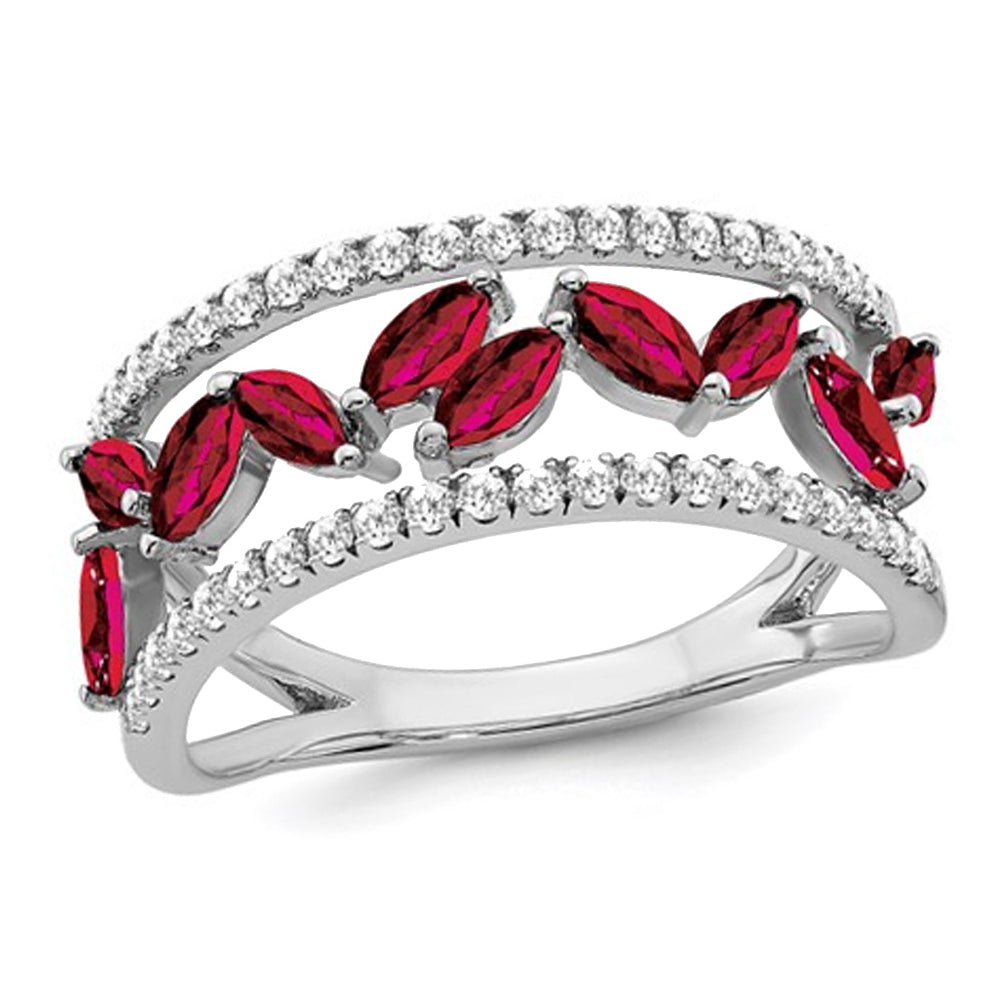 1.00 Carat (ctw) Lab Created Ruby Ring in 14K White Gold with 1/3 Carat (ctw) Diamonds Image 1