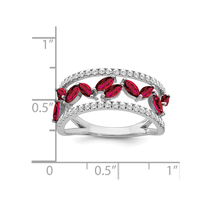 1.00 Carat (ctw) Lab Created Ruby Ring in 14K White Gold with 1/3 Carat (ctw) Diamonds Image 2